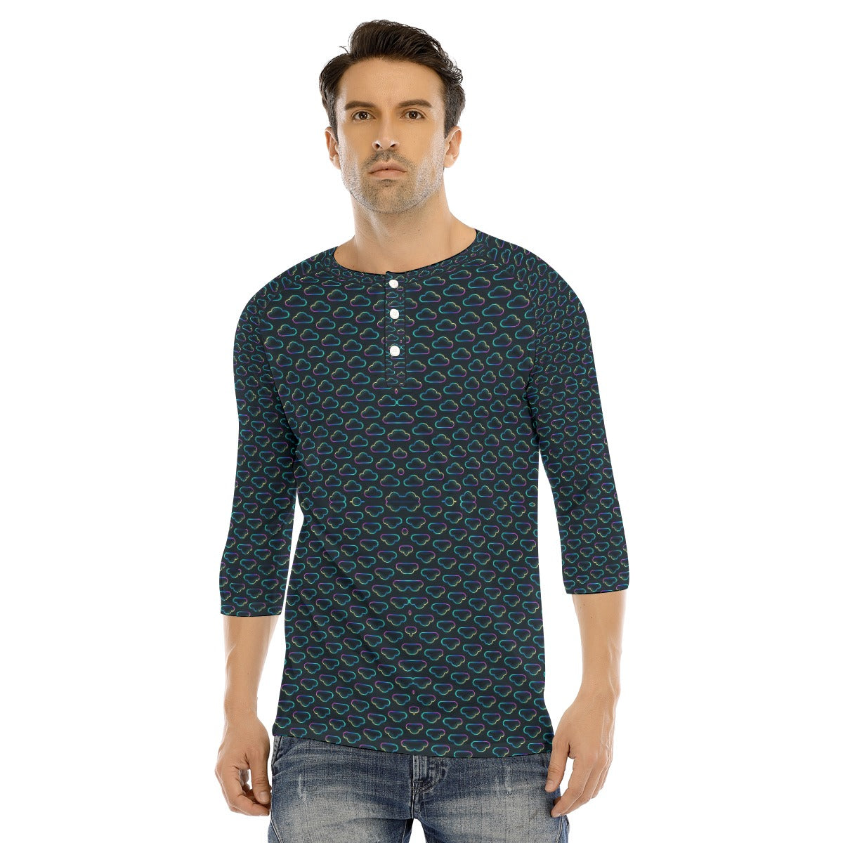 Men's Bracelet Sleeve T-shirt With Button Closure - view 1