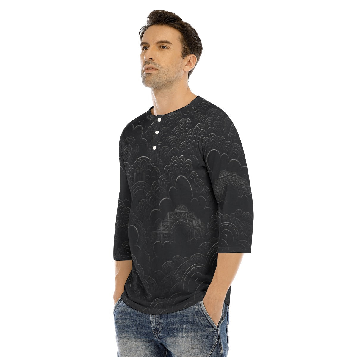 Men's Bracelet Sleeve T-shirt With Button Closure - view 3