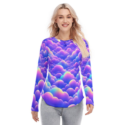 Women's Raglan Sleeves U-Shaped Hem Long Sleeves Blouse