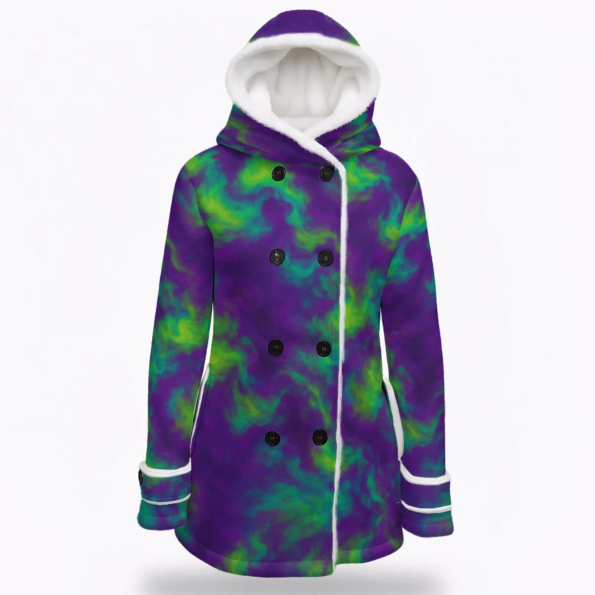 Women's Hooded Double-Breasted Winter Coat With Fleece