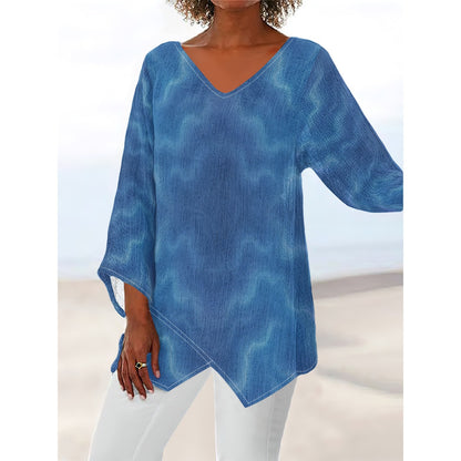 Women's V-neck T-shirt With Irregular Hem