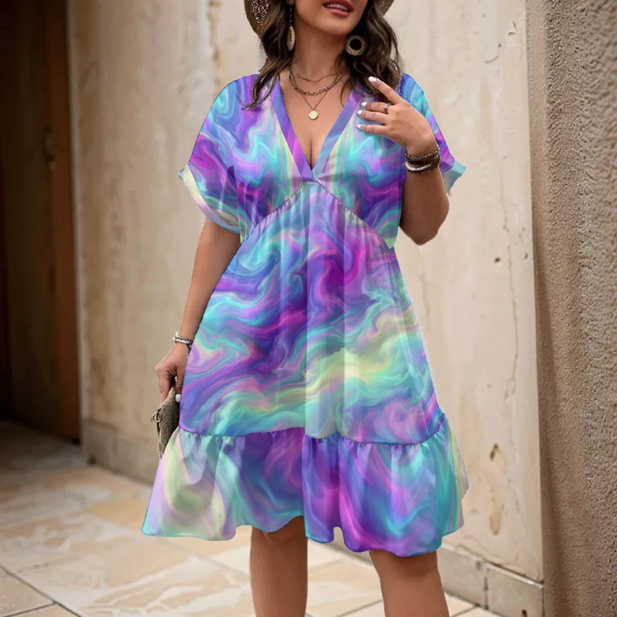 Women’s Floral V-Neck Short Sleeve Dress