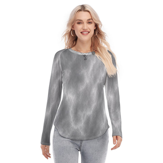 Women's Raglan Sleeves U-Shaped Hem Long Sleeves Blouse