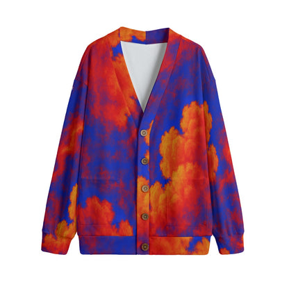 Unisex V-neck Knitted Fleece Cardigan With Button Closure