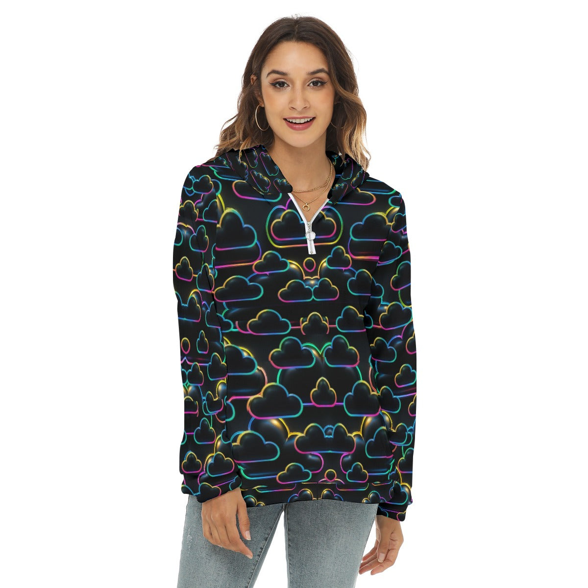 Women's Borg Fleece Hoodie With Half Zip