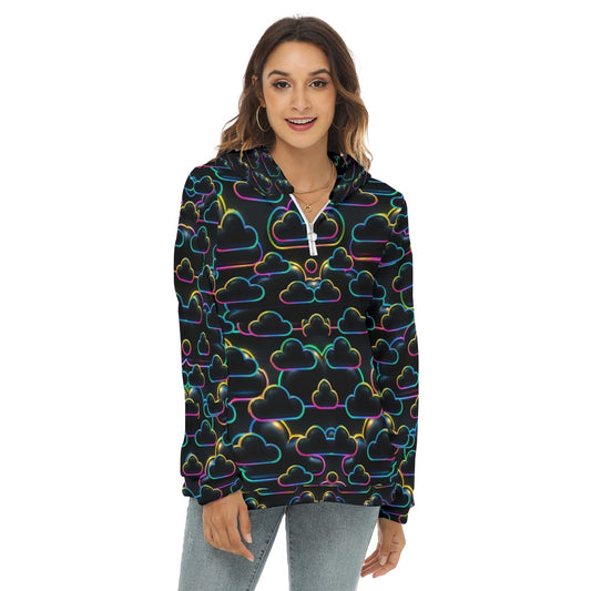 Women's Borg Fleece Hoodie With Half Zip