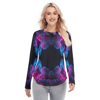 Women's Raglan Sleeves U-Shaped Hem Long Sleeves Blouse