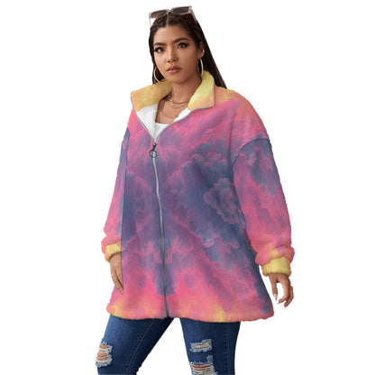 Unisex Borg Fleece Stand-up Collar Coat With Zipper Closure(Plus Size)