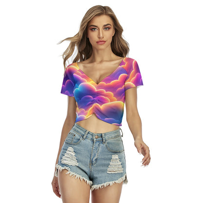 Women's Raglan Drawstring Front Crop Tee