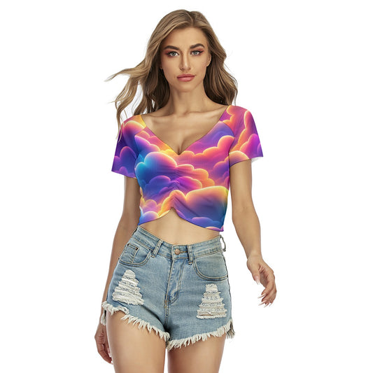 Women's Raglan Drawstring Front Crop Tee