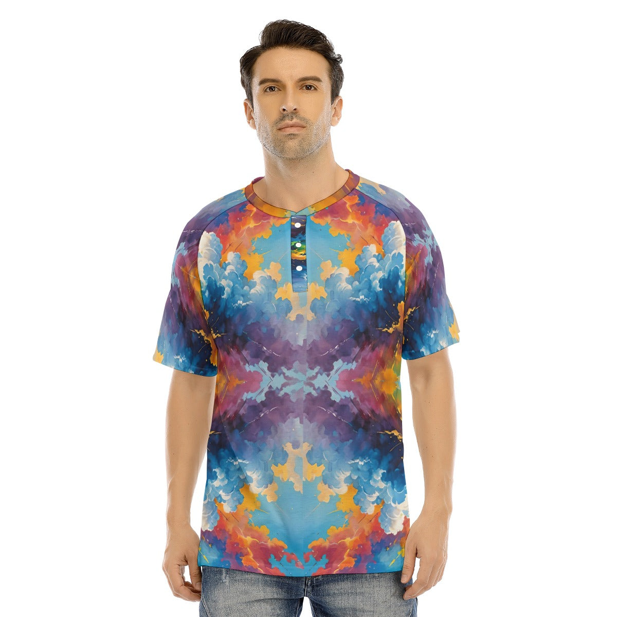 Men's Raglan Sleeve T-shirt With Button Closure