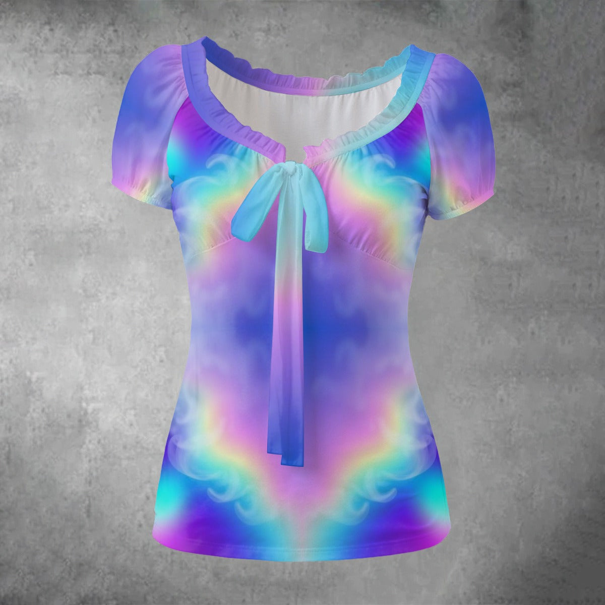 All-over print Women's Puff Sleeve Pleated Shirt