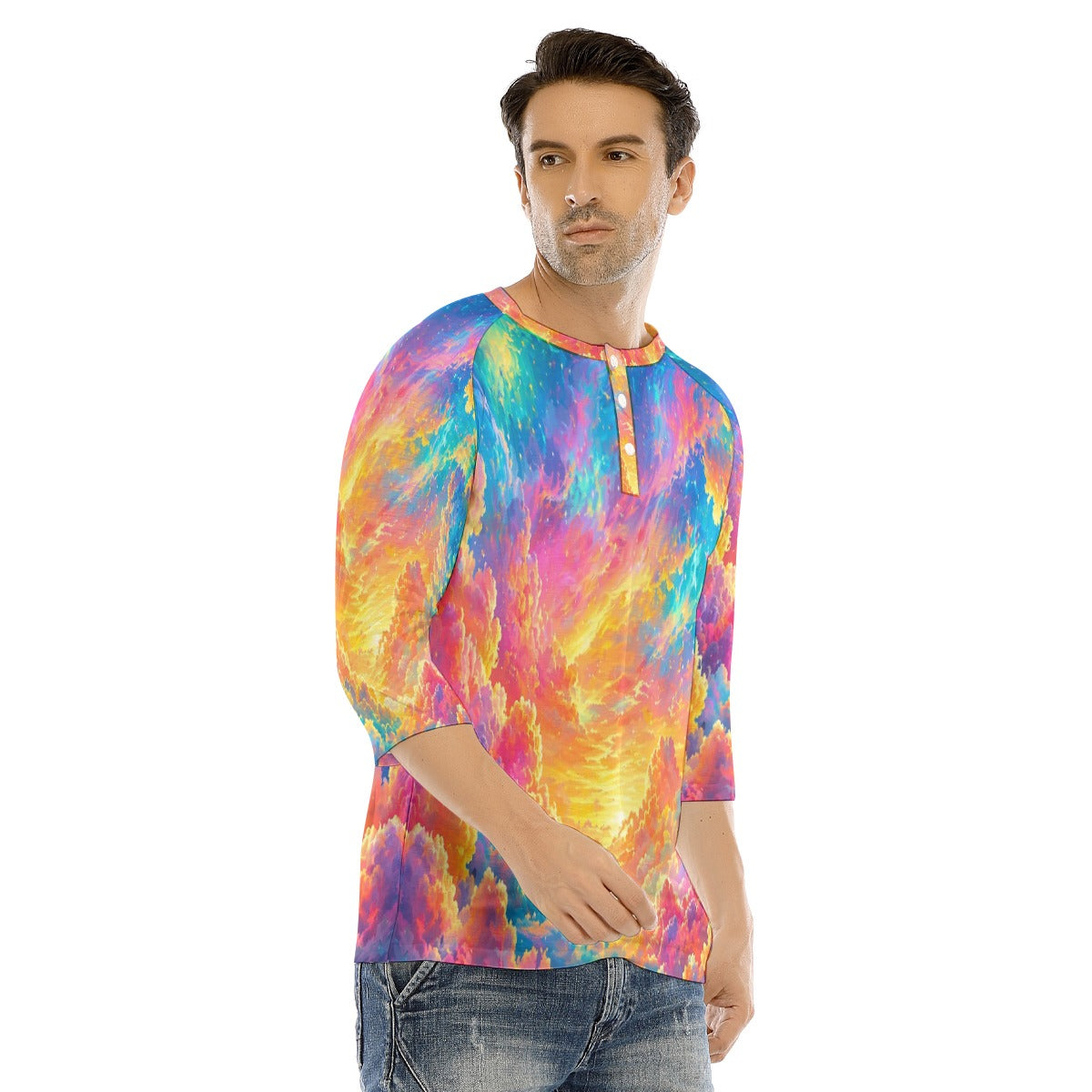 Men's Bracelet Sleeve T-shirt With Button Closure - view 2