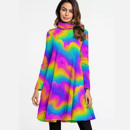 Women's High Neck Dress With Long Sleeve
