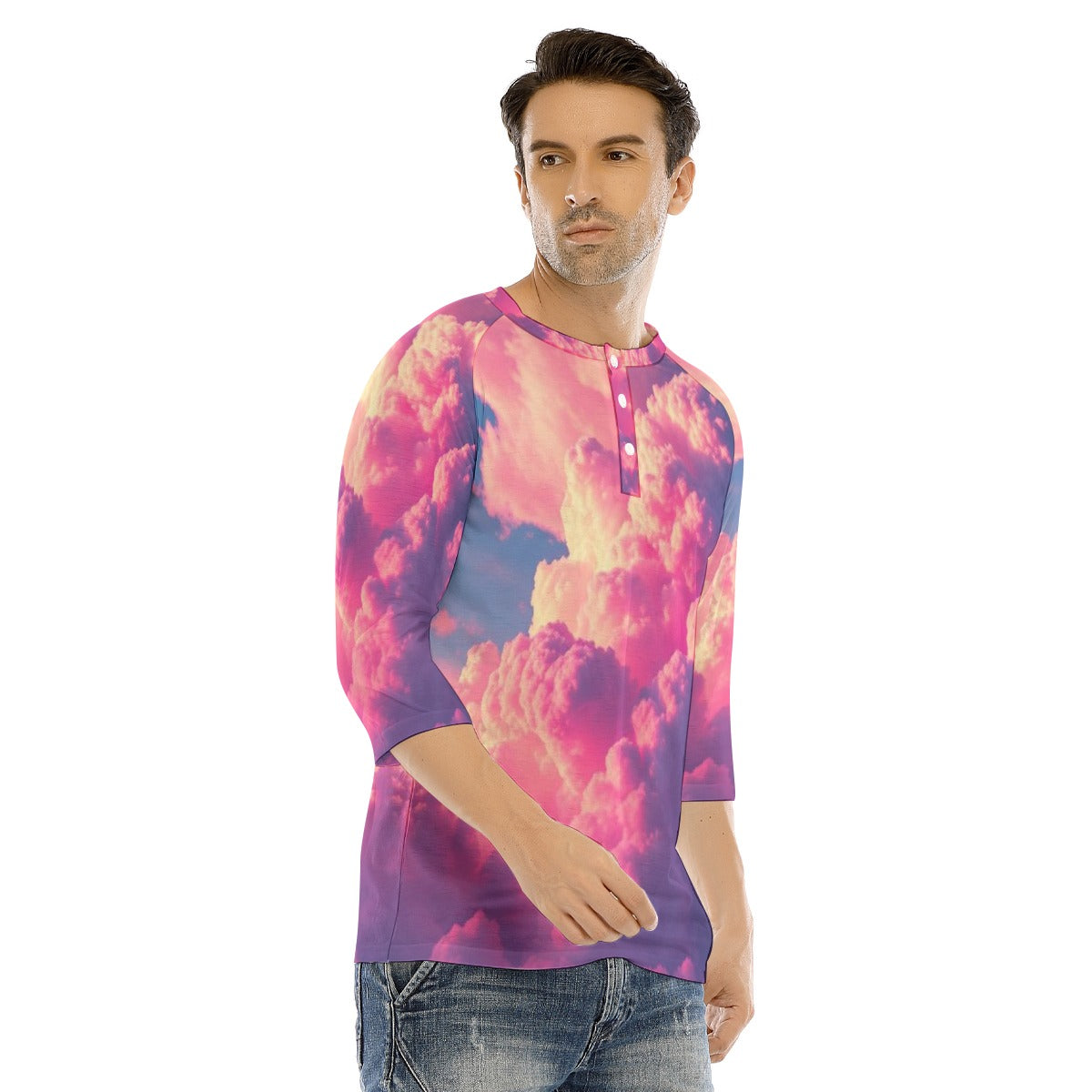Men's Bracelet Sleeve T-shirt With Button Closure - view 2