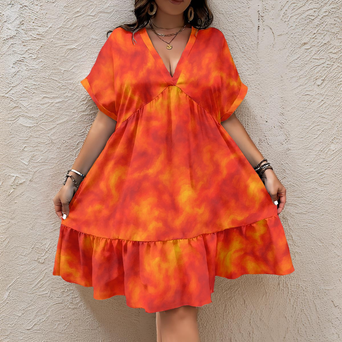 Unisex Women’s Floral V-Neck Short Sleeve Dress