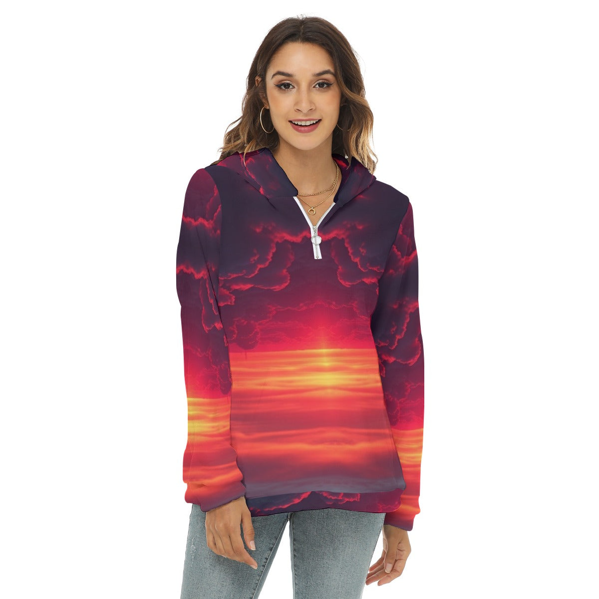 Women's Borg Fleece Hoodie With Half Zip