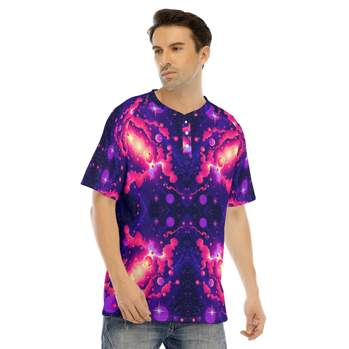 Men's Raglan Sleeve T-shirt With Button Closure