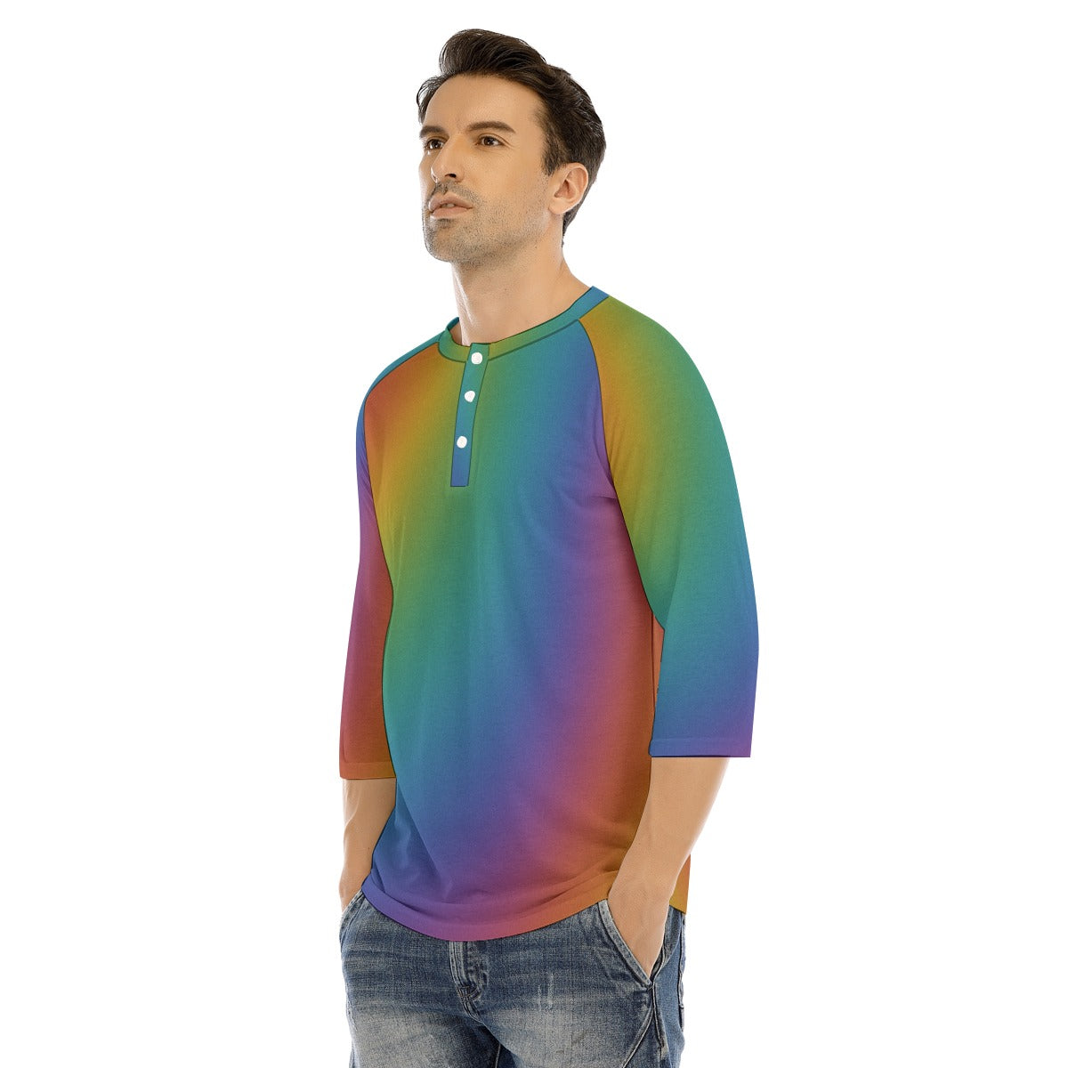 Men's Bracelet Sleeve T-shirt With Button Closure - view 3