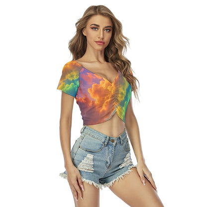 Women's Raglan Drawstring Front Crop Tee