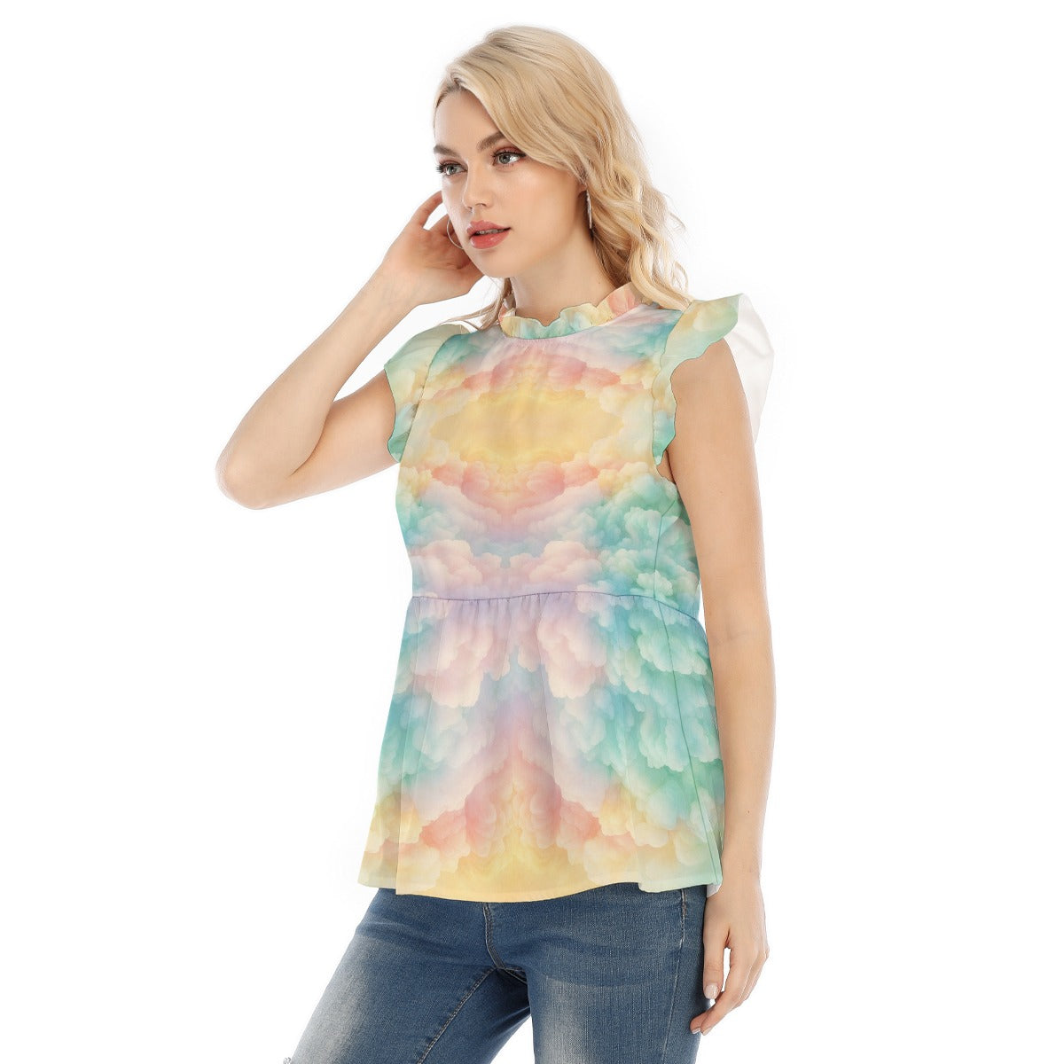 Women's Blouse With Lotus Leaf Lace