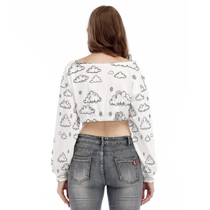 Women's V-neck Long Sleeve Cropped Sweatshirt