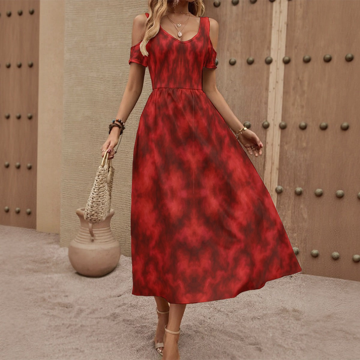 Women's V-neck Off-shoulder Dress