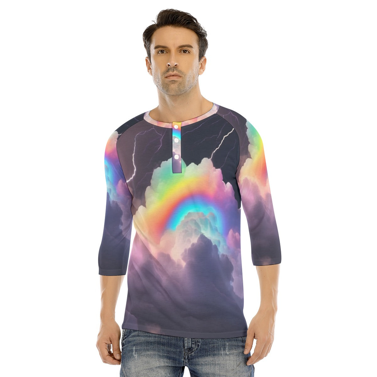 Men's Bracelet Sleeve T-shirt With Button Closure - view 1