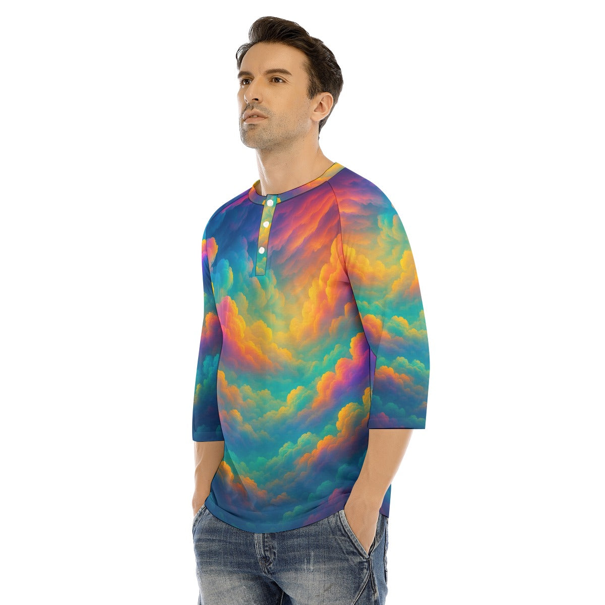 Men's Bracelet Sleeve T-shirt With Button Closure - view 3
