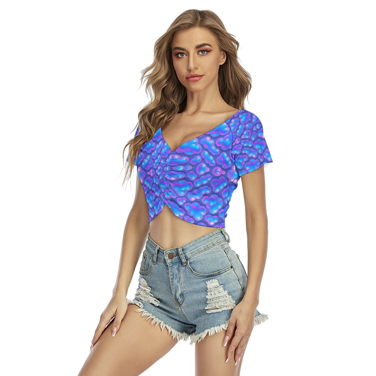 Women's Raglan Drawstring Front Crop Tee