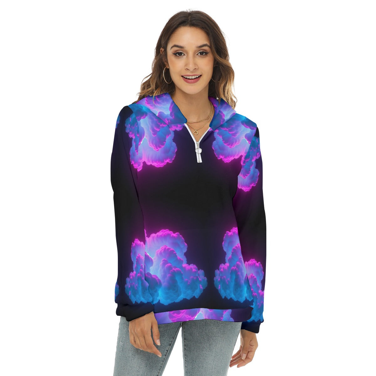 Women's Borg Fleece Hoodie With Half Zip
