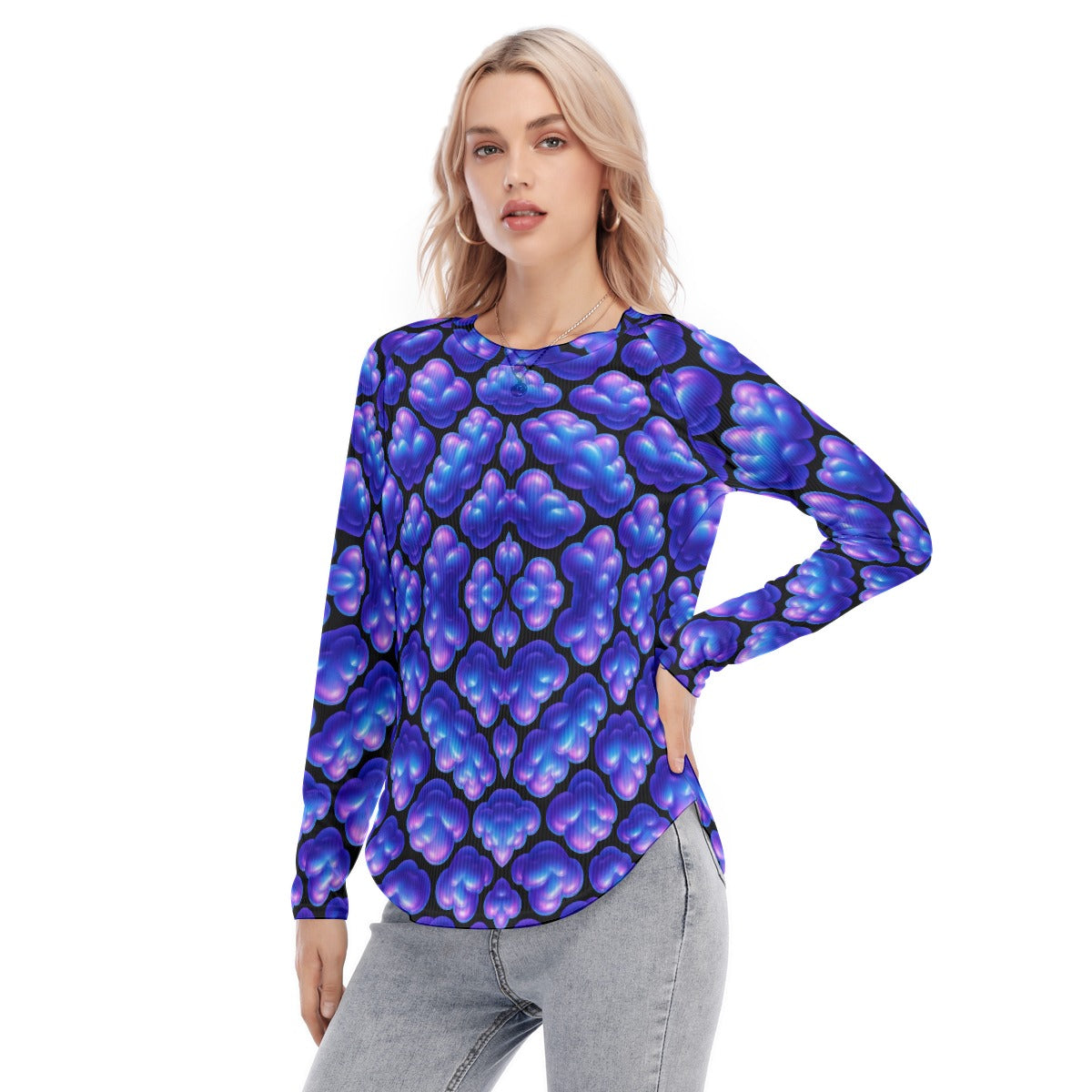 Women's Raglan Sleeves U-Shaped Hem Long Sleeves Blouse