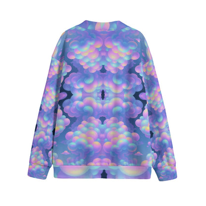 Unisex V-neck Knitted Fleece Cardigan With Button Closure