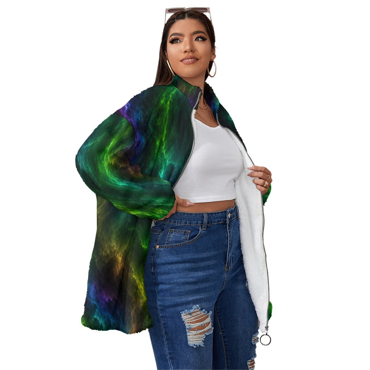 Unisex Borg Fleece Stand-up Collar Coat With Zipper Closure(Plus Size)
