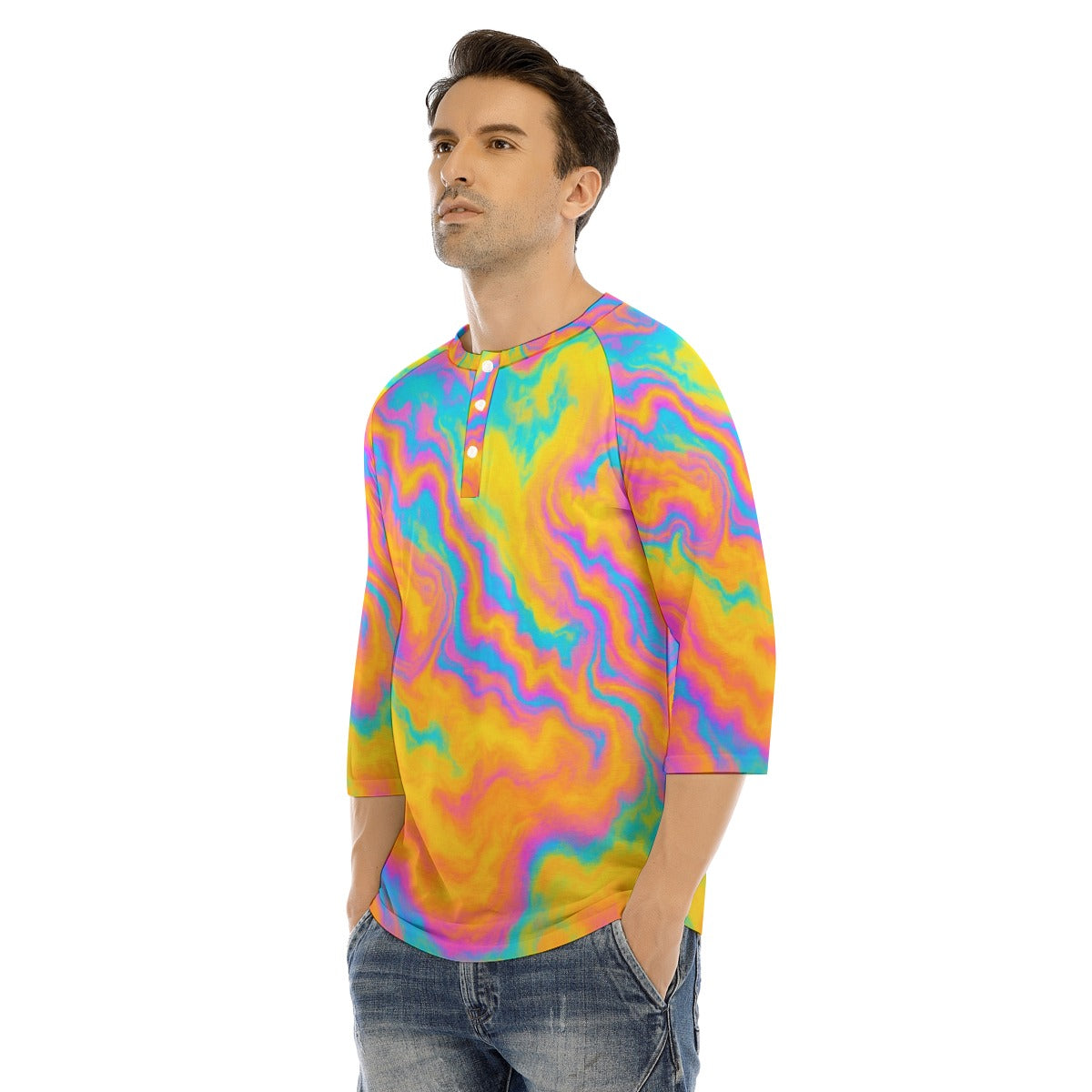 Men's Bracelet Sleeve T-shirt With Button Closure - view 3