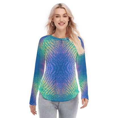 Women's Raglan Sleeves U-Shaped Hem Long Sleeves Blouse