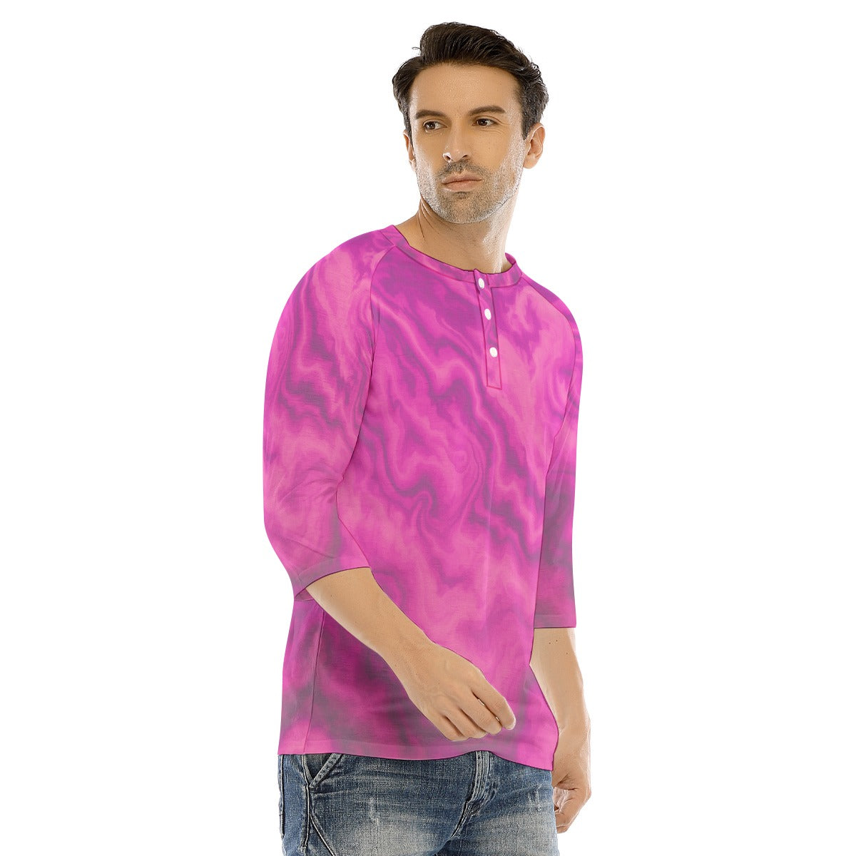 Men's Bracelet Sleeve T-shirt With Button Closure - view 2