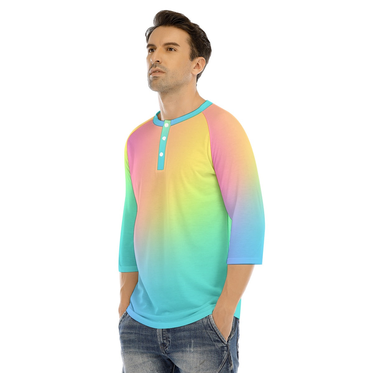 Men's Bracelet Sleeve T-shirt With Button Closure - view 3