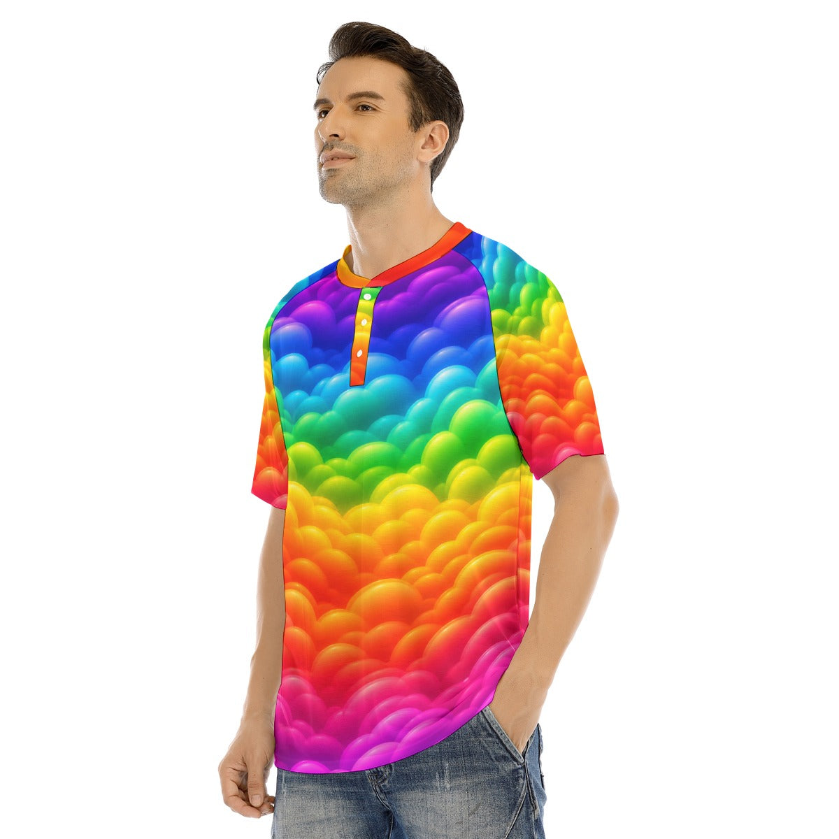 Men's Raglan Sleeve T-shirt With Button Closure