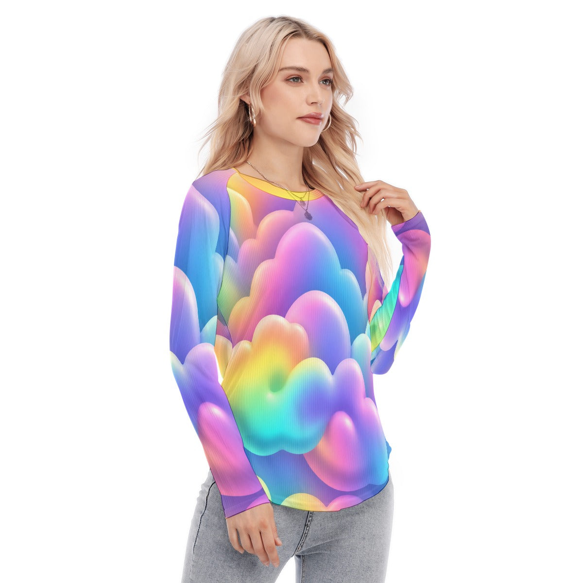 Women's Raglan Sleeves U-Shaped Hem Long Sleeves Blouse