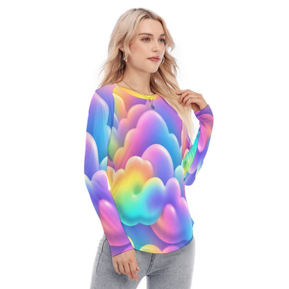 Women's Raglan Sleeves U-Shaped Hem Long Sleeves Blouse