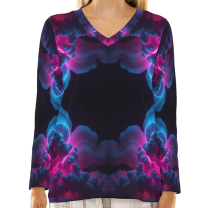 Women's Loose V-Neck T-Shirt With Long Sleeve