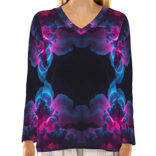 Women's Loose V-Neck T-Shirt With Long Sleeve