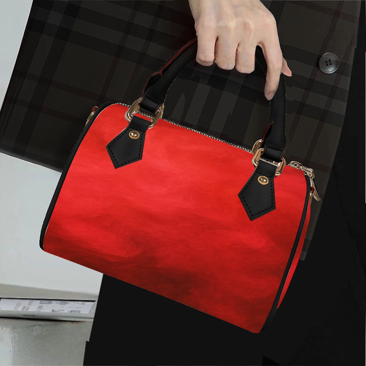 Unisex Classic Barrel-Shaped PU Leather Handbag