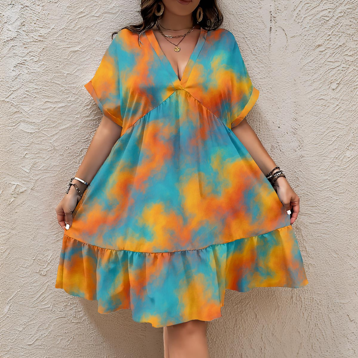 Unisex Women’s Floral V-Neck Short Sleeve Dress