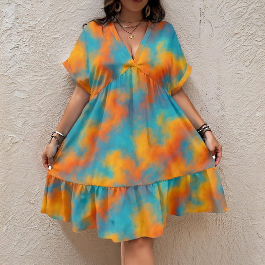 Unisex Women’s Floral V-Neck Short Sleeve Dress