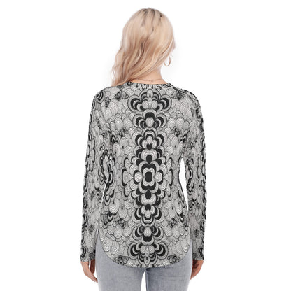 Women's Raglan Sleeves U-Shaped Hem Long Sleeves Blouse