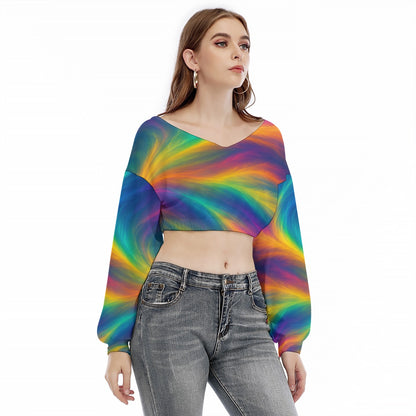 Women's V-neck Long Sleeve Cropped Sweatshirt