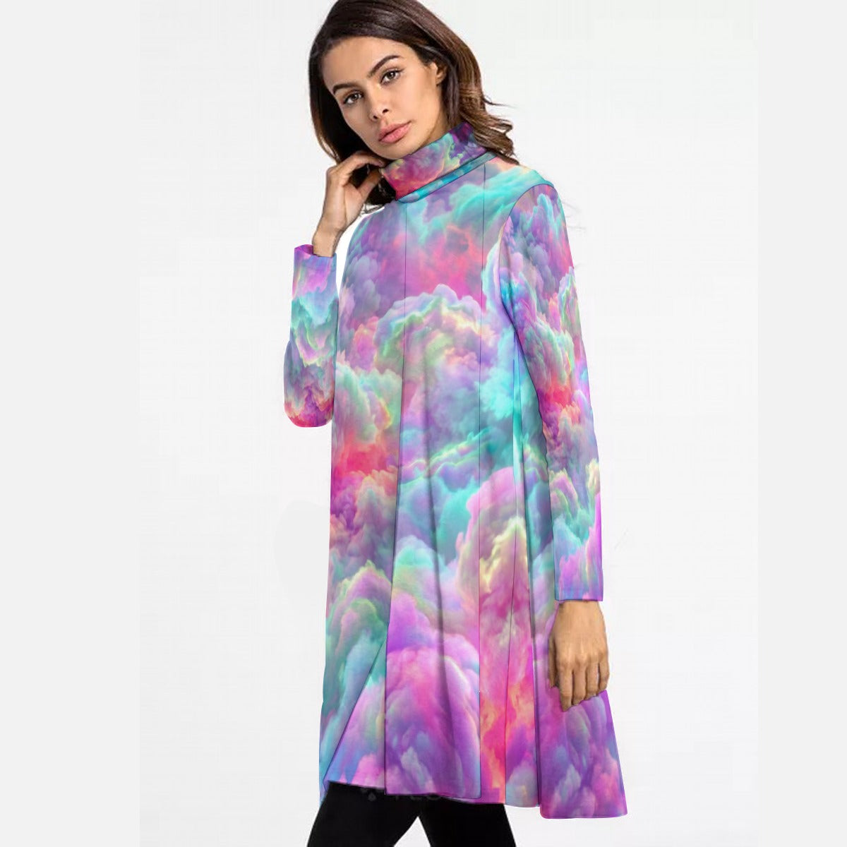 Women's High Neck Dress With Long Sleeve
