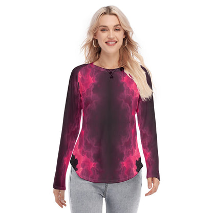 Women's Raglan Sleeves U-Shaped Hem Long Sleeves Blouse